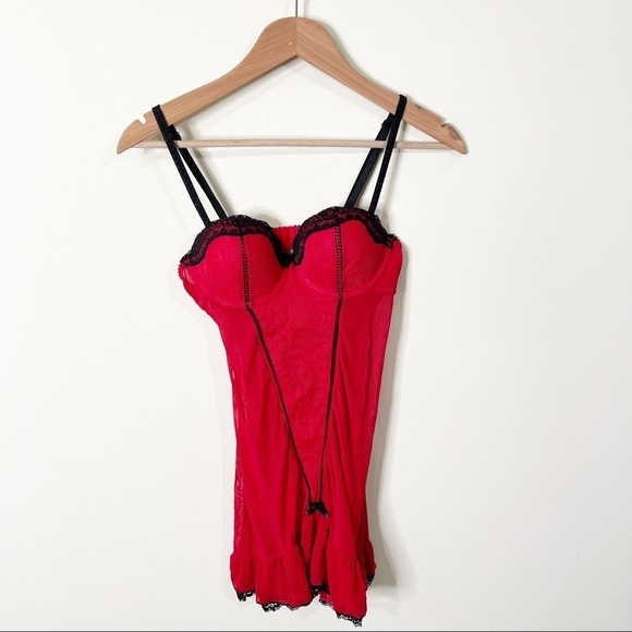 Marilyn Monroe Other - Marilyn Monroe Red & Black Lace Push-Up Slip Babydoll Size Small